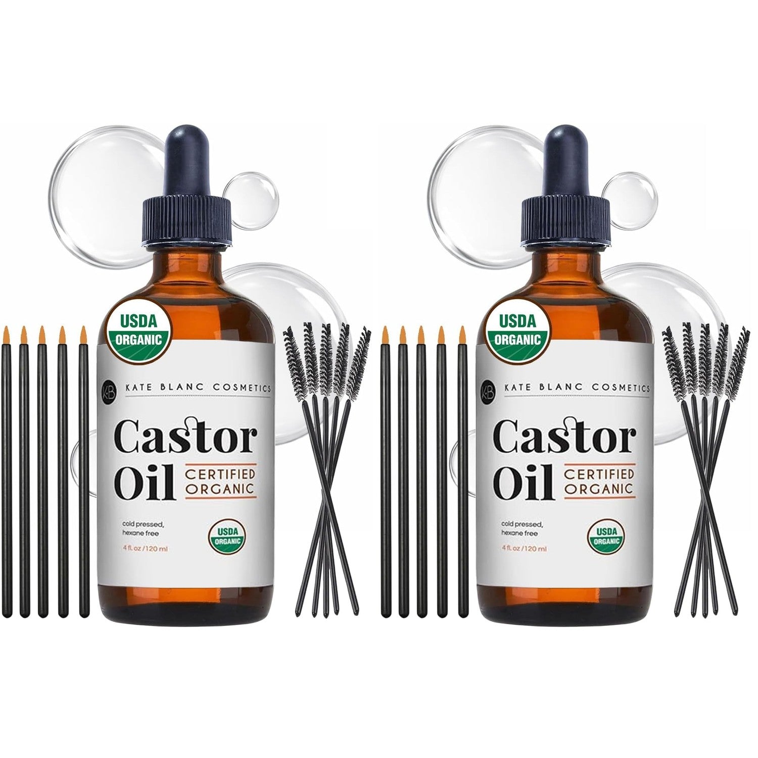 Kate Blanc Cosmetics Castor Oil Organic for Hair, Lashes, Face, Skin (2oz) | 100% Pure, Cold Pressed, Hexane Free Hair Oil in Glass Bottle. Lash Serum for Thicker-Looking Eyelashes & Eyebrows
