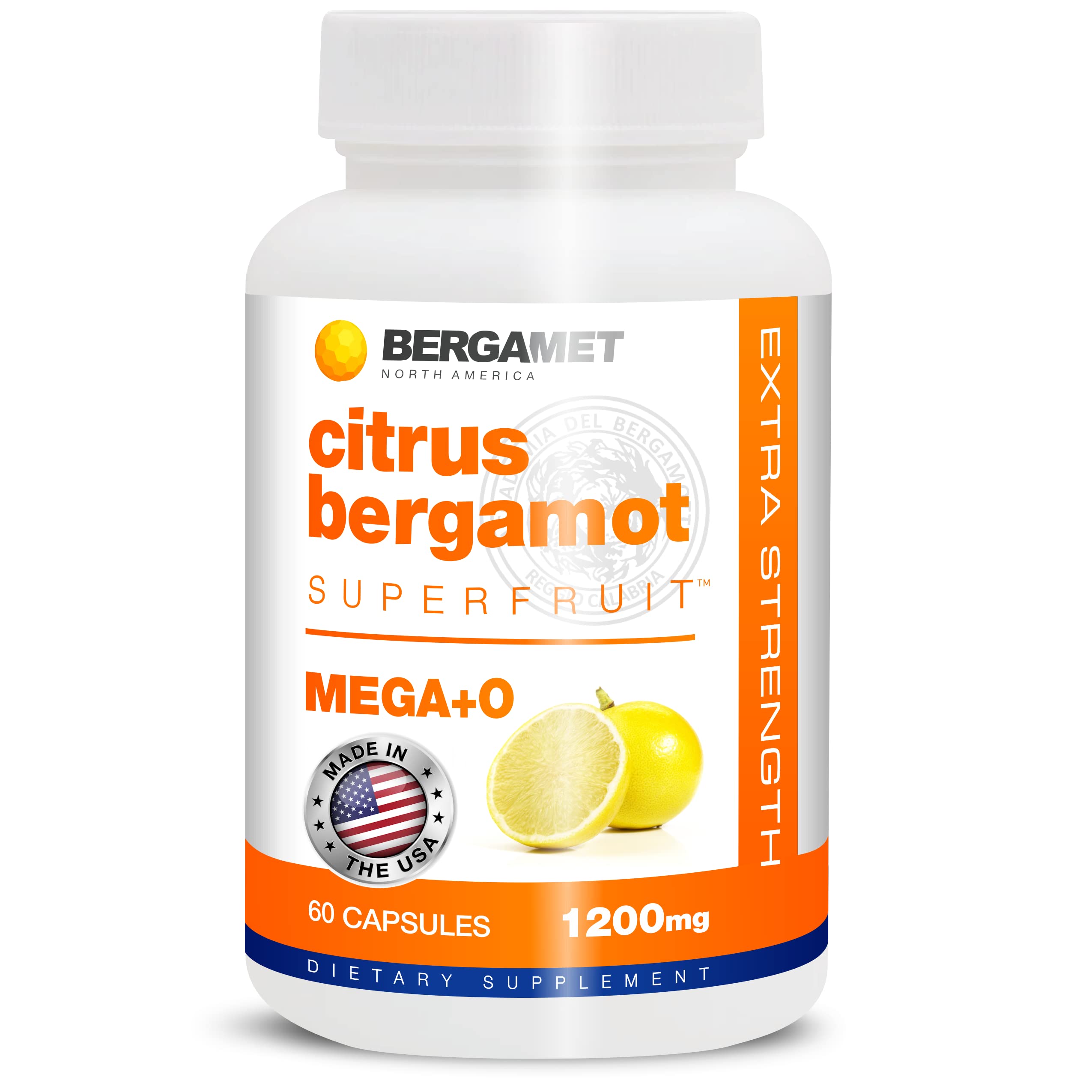 Citrus Bergamot Supplement, 170:1 Extract, 1200mg, 80% Polyphenols, Italian Citrus Bergamot Supplement, 60 Capsules, 1 Month, Made in the USA