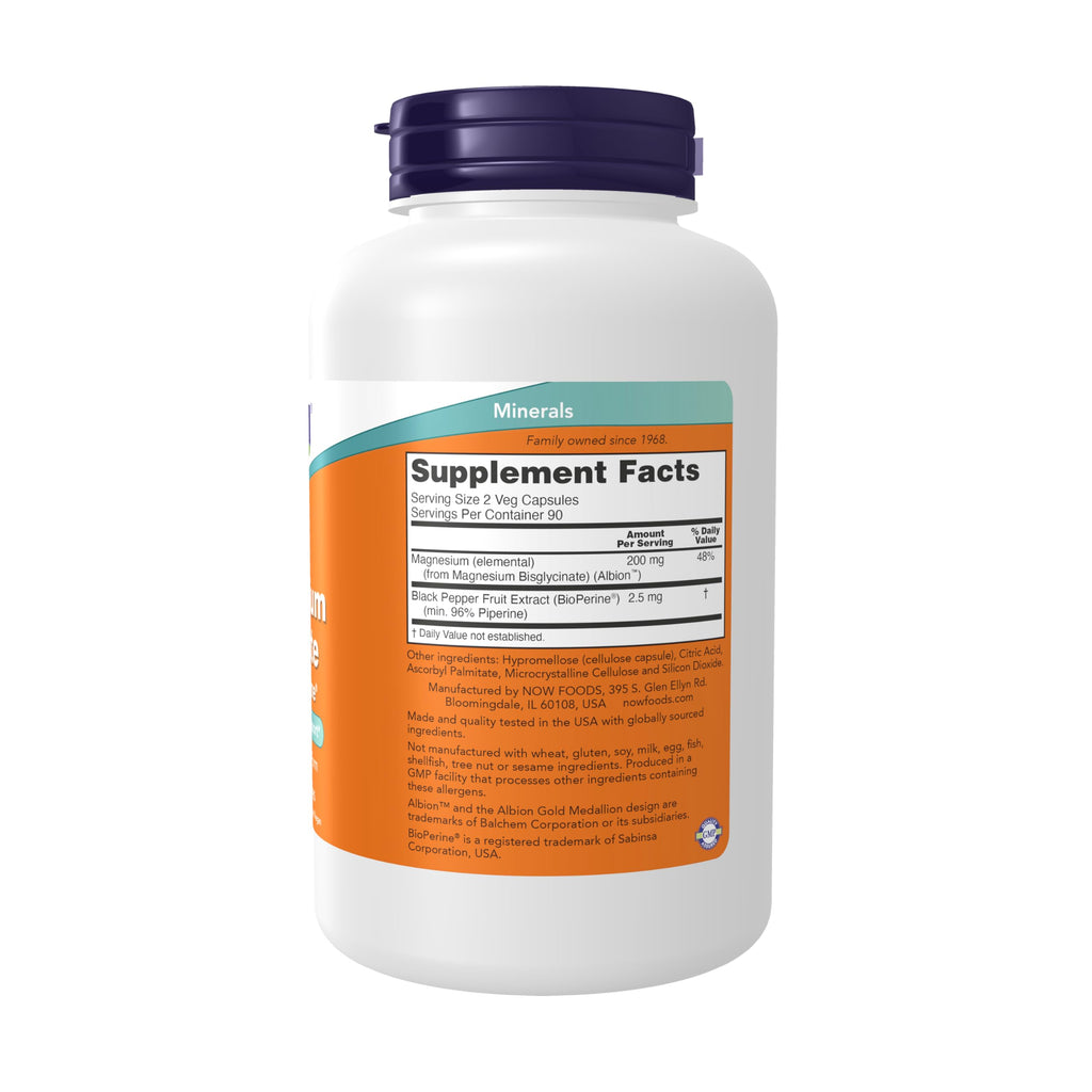 Buy now Now Supplements, Magnesium Glycinate with BioPerine, 180 Veg Capsules at indiglob india