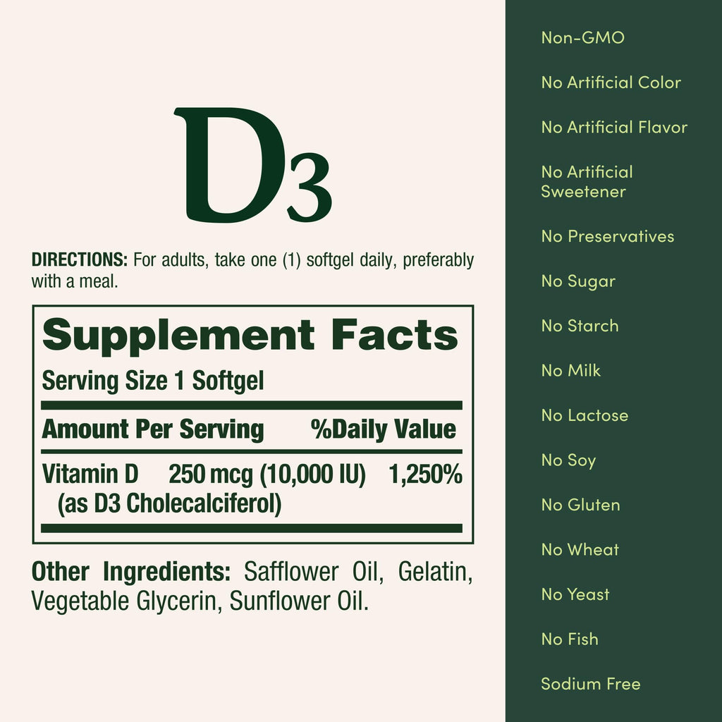 Nature's Bounty Vitamin D for Immune Support, 72 Softgels | Vitamin D Provides Immune Support and Promotes Healthy Bones, 10000IU