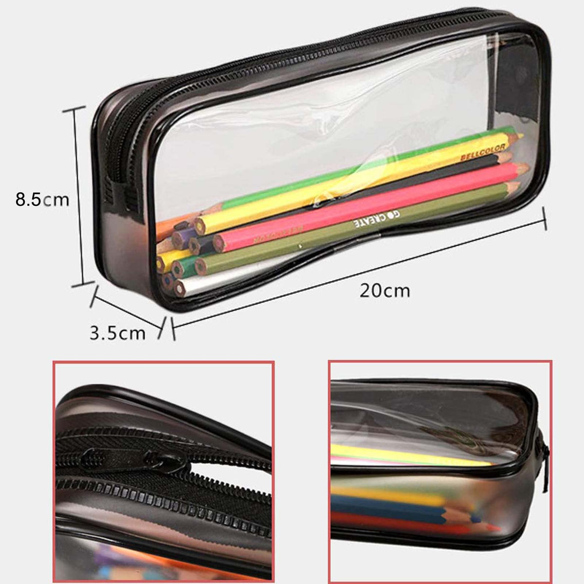 BlingKingdom 2PCS Clear Cases with Zipper, Makeup Brush Bag for Traveling