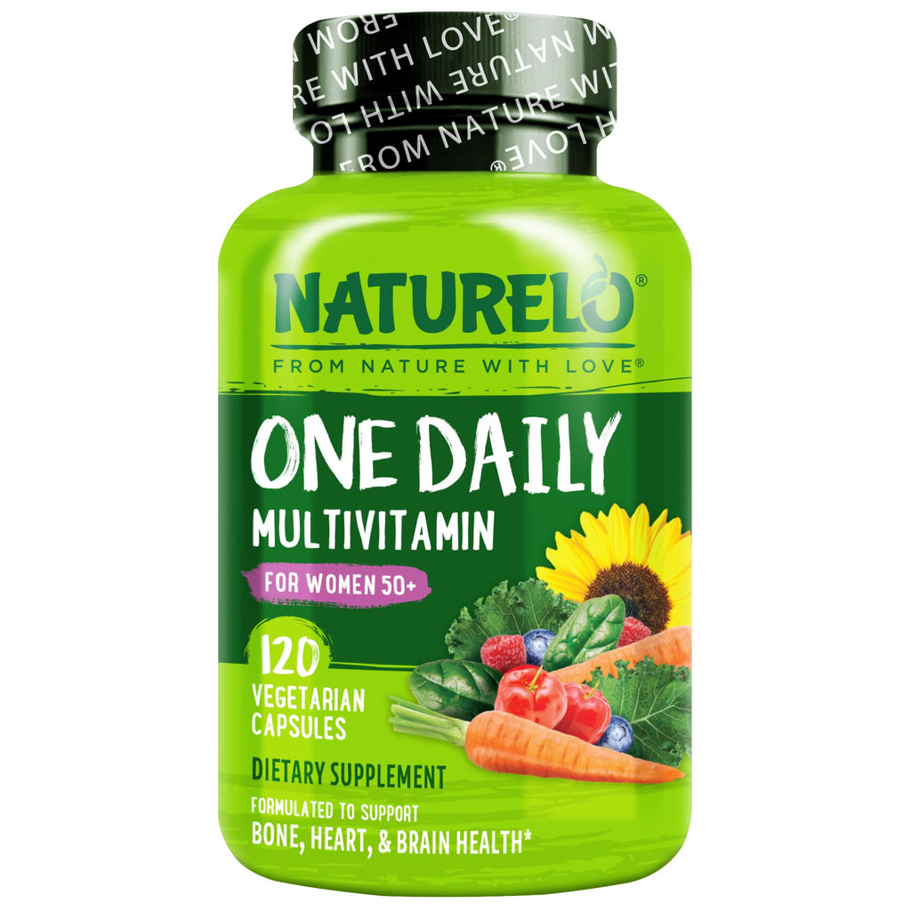 NATURELO One Daily Multivitamin for Women 50+ w/Vitamin B12, 60 Count | Energy Support, Whole Food Daily Women Multivitamin Supplement, Nourish Hair/Skin/Nail, Non-GMO, No Soy, Gluten Free