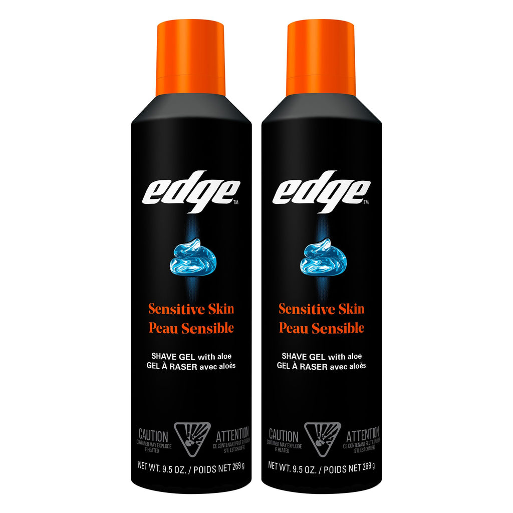 Edge Shaving Gel for Men, Sensitive Skin, 9.5 oz (2 Pack) | Sensitive skin shaving cream gel, Reduces irritation, Aloe-enriched formula, Lubricates for razors, Moisturizing glide