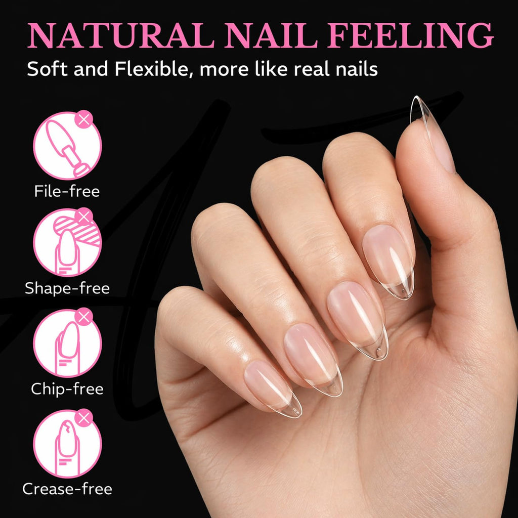 Experience authentic beauty with these 600 pcs medium almond soft gel nail tips. File-free, shape-free, chip-free design for a natural feel.