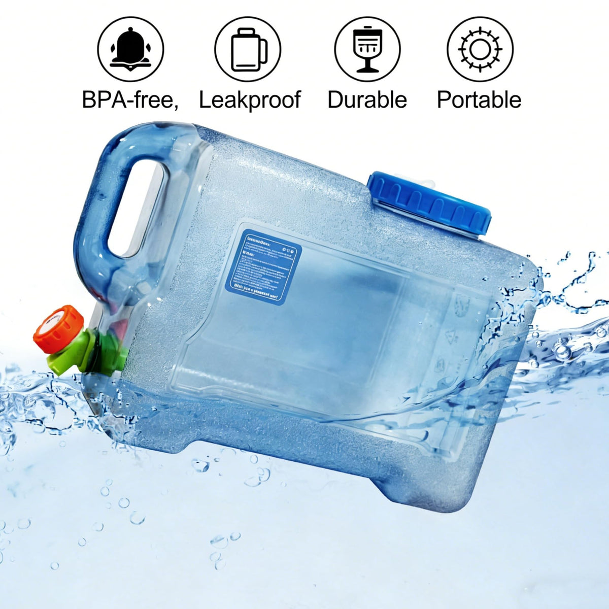 3.17 Gallon Water Container with Spigot, Portable Water Jug, No Leakage Camping Bucket with Tap, BPA Free Emergency Water Storage Tank for Camping, Vehicle, Car, Outdoor Hiking, Picnic