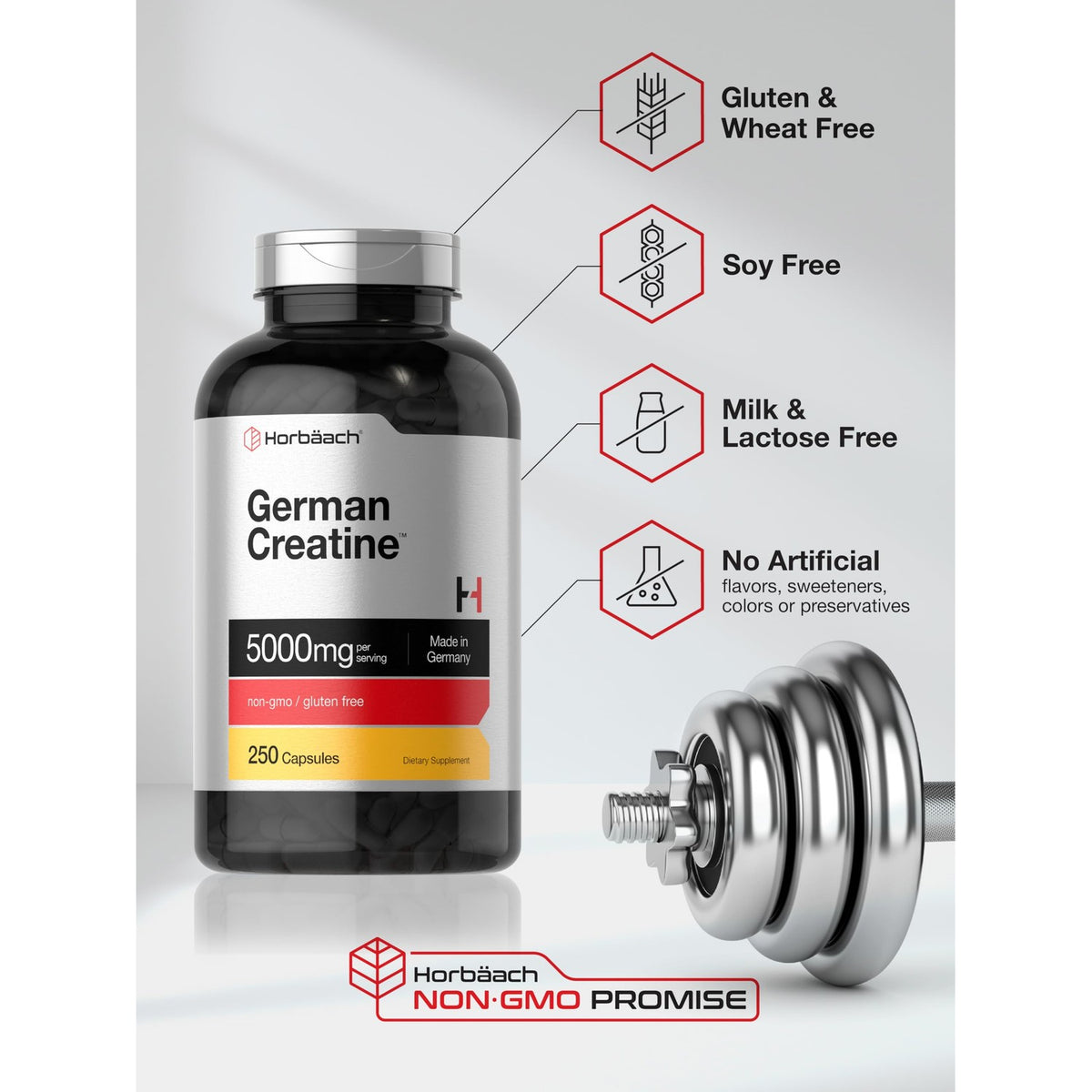Horbaach German Creatine Monohydrate | 5000mg | 250 Powder Capsules