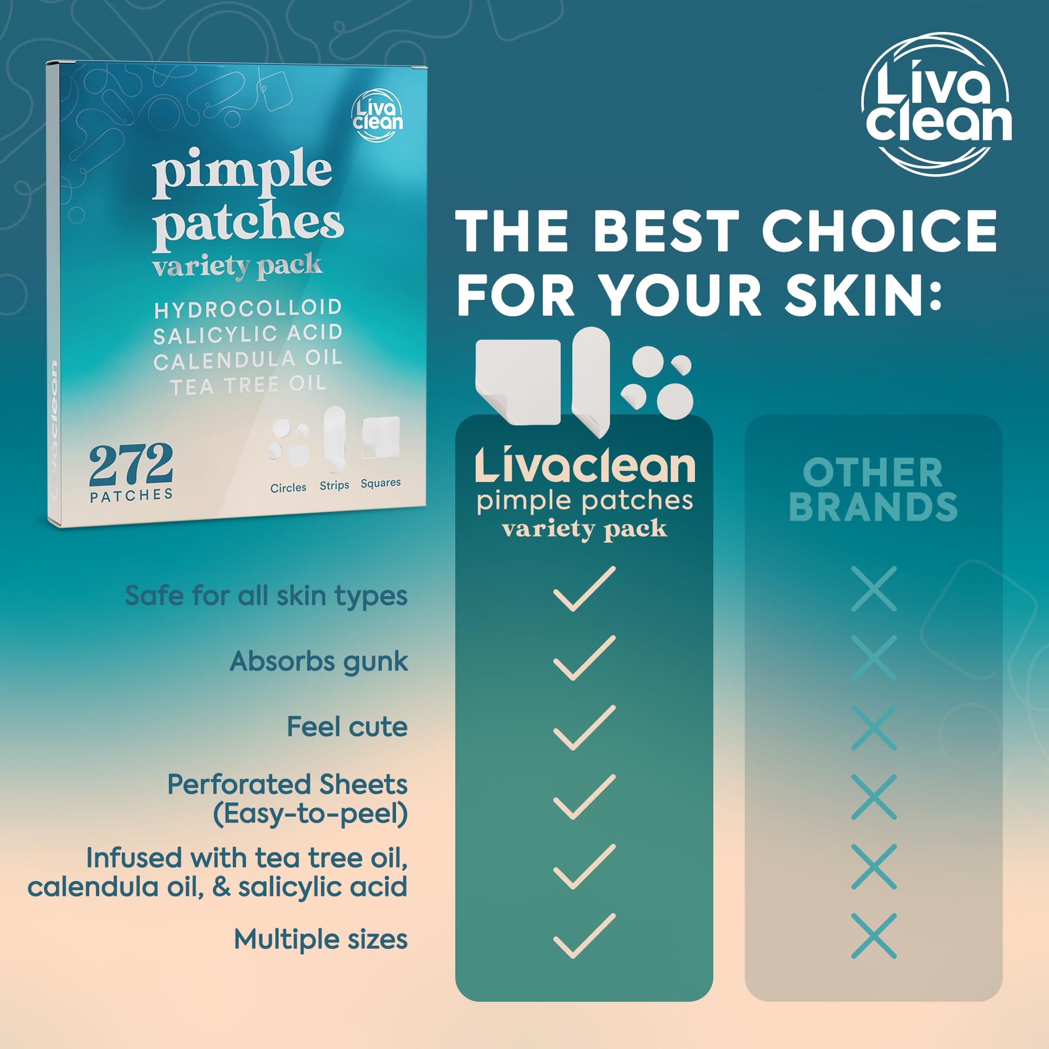 272 CT Large Pimple Patches for Face - 10 Sizes Variety Pack Zit Patches w/ Salicylic Acid, Tea Tree, Calendula Oil - Pimple Patches Large Acne Patches for Face Chin and Body - Dark Spot Patches