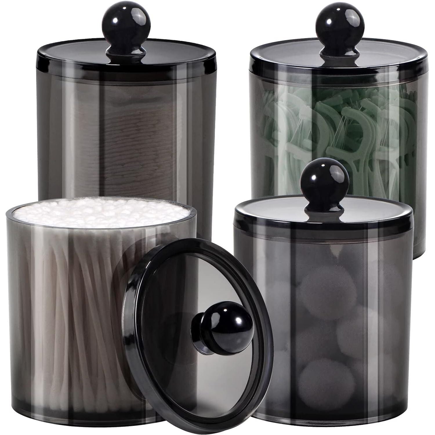 Buy now SheeChung 2 Pack of 10 Oz. Small Clear Plastic Apothecary Jar - Qtip Dispenser Holder Bathroom Vanity Storage Canister Acrylic Jar for Cotton Balls/Swabs/Rounds,Q-tips (Black) 4 Pack (12oz&10oz) Black at indiglob india