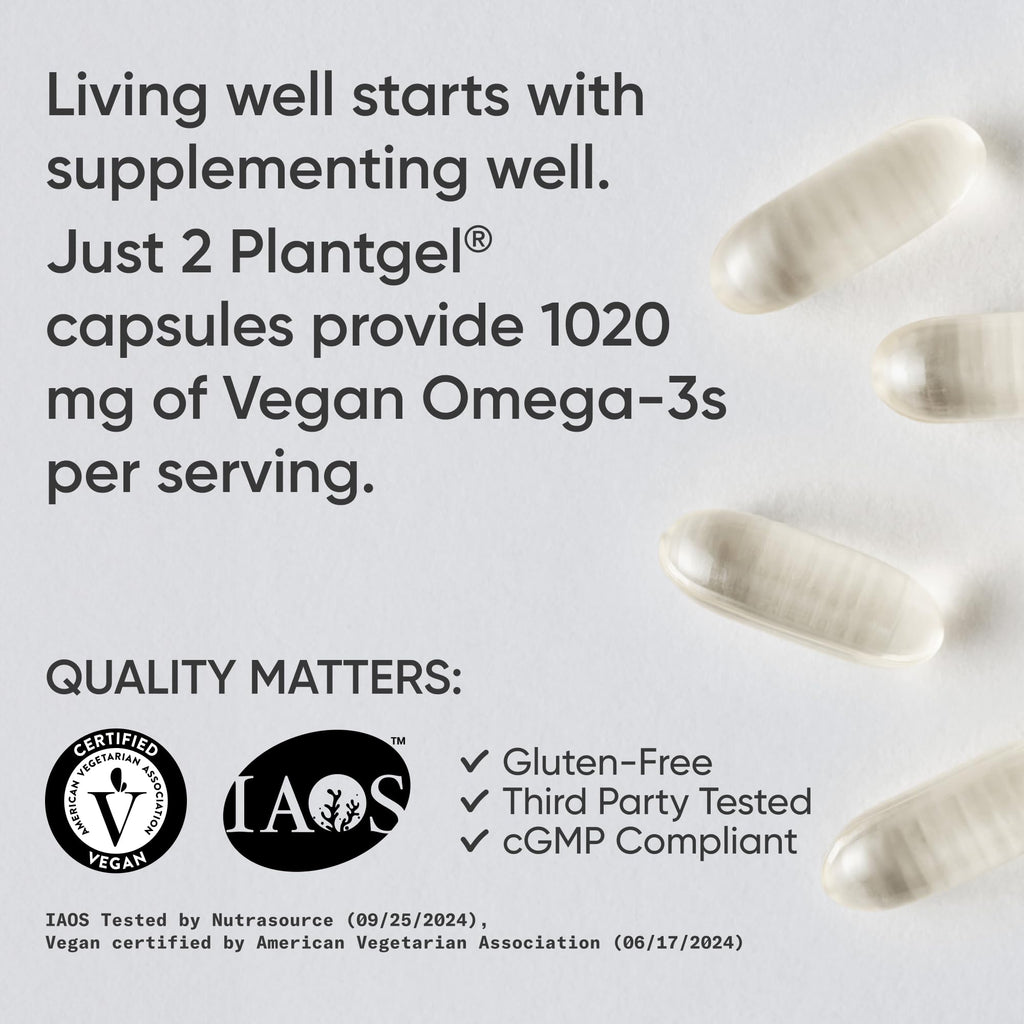 Sports Research® Vegan Omega-3 Algae Oil 1040mg, 60 Count Plantgels™ | Triglyceride Form EPA & DHA - Vegan, Non-GMO, Carrageenan-Free Softgel