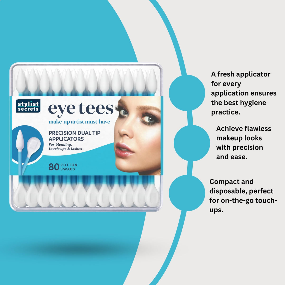 Fran Wilson EYE TEES COTTON TIPS 80 Count (3 PACK) - Precision Makeup Applicator, Double-sided Swabs with Pointed and Rounded Ends for Perfect Blending, Effective Cleaning and Precise Touch-ups