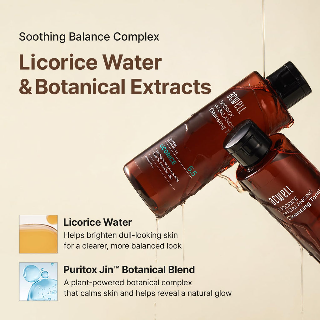 ACWELL Licorice pH 5.5 Balancing Cleansing Toner - Alcohol-Free Korean Face Toner, Hydrating Clarifying Formula for Dull and Combination Skin, 5.07 fl oz