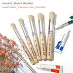 Stencil Brushes Set, 5 Pcs Natural Bristle Wooden Handle Template Brushes for Wood Wall Model House Painting, Stencil Projects, Card Making, DIY, Crafts and Acrylic Oil Watercolor Painting