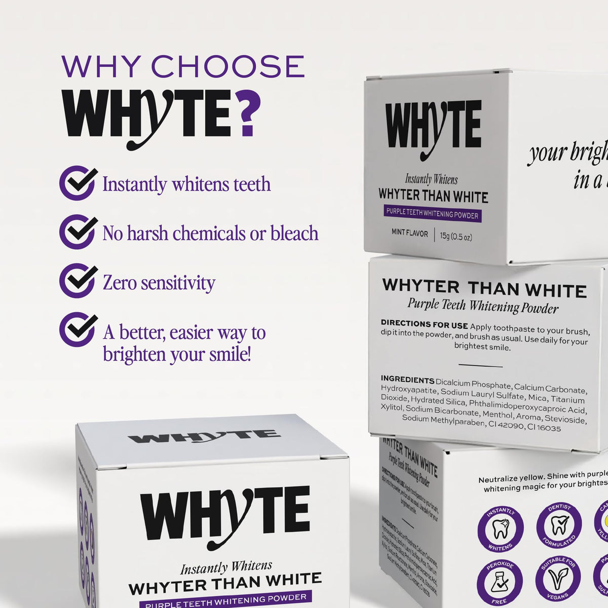 Whyte Professional Purple Teeth Whitening Powder - Mint Flavor