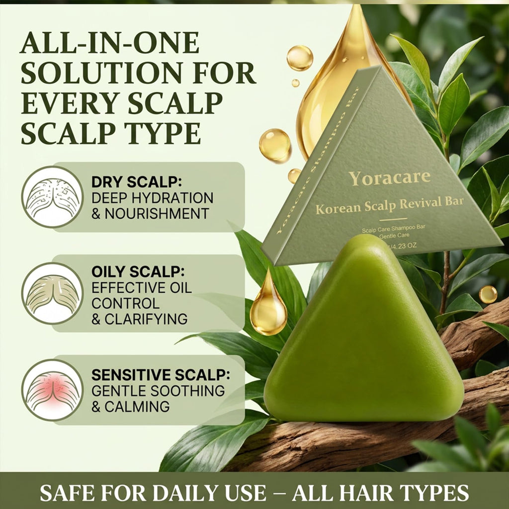 yoracare Korean Scalp Revival Bar, Rosemary Triangle Regrowth Shampoo Bar, Deep Hydrating Scalp,Strengthening & Thinning Hair, Gentle Hydrating Solid Shampoo