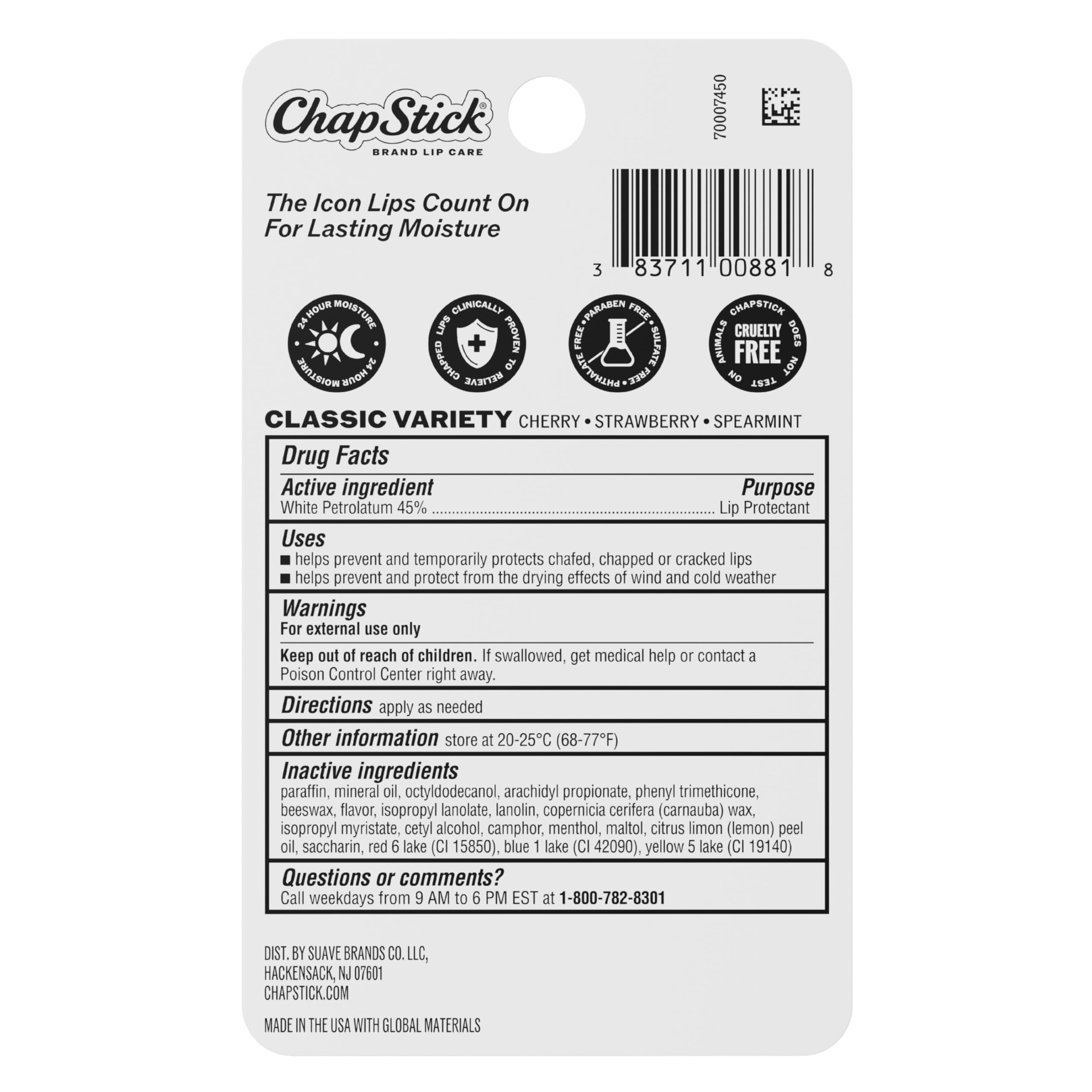 ChapStick Lip Care Set, Classic Collection 3-Pack – Spearmint, Cherry, and Strawberry Lip Balm, 0.15 Oz Ea