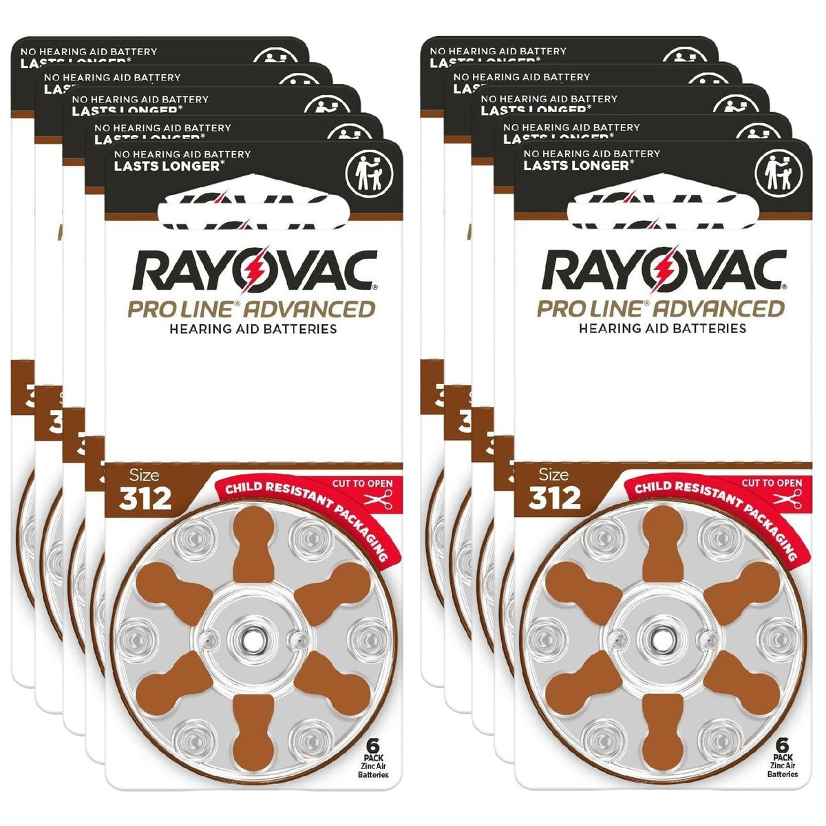 Rayovac Proline Advanced Hearing Aid Batteries | Size 312 | World's Longest Lasting Battery | Child-Resistant Packaging (60)
