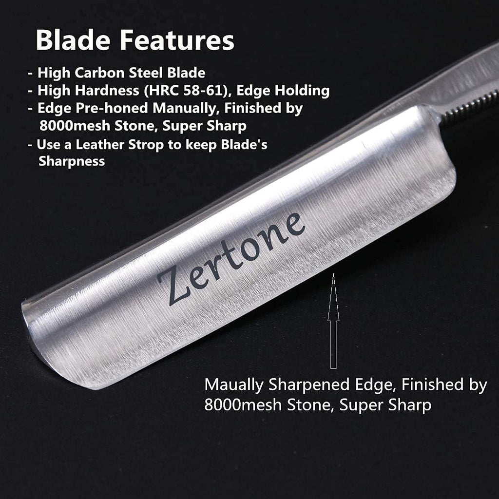 Zertone Straight Razors for Men Kit with Strop - Straight Edge Razor Natural Wood Scale – Sharp, High Hardness Carbon Steel Cutthroat Straight Razor Shaving Kit, Vintage Wood Handle, Barber Razor