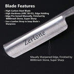 Zertone Straight Razors for Men Kit with Strop - Straight Edge Razor Natural Wood Scale – Sharp, High Hardness Carbon Steel Cutthroat Straight Razor Shaving Kit, Vintage Wood Handle, Barber Razor