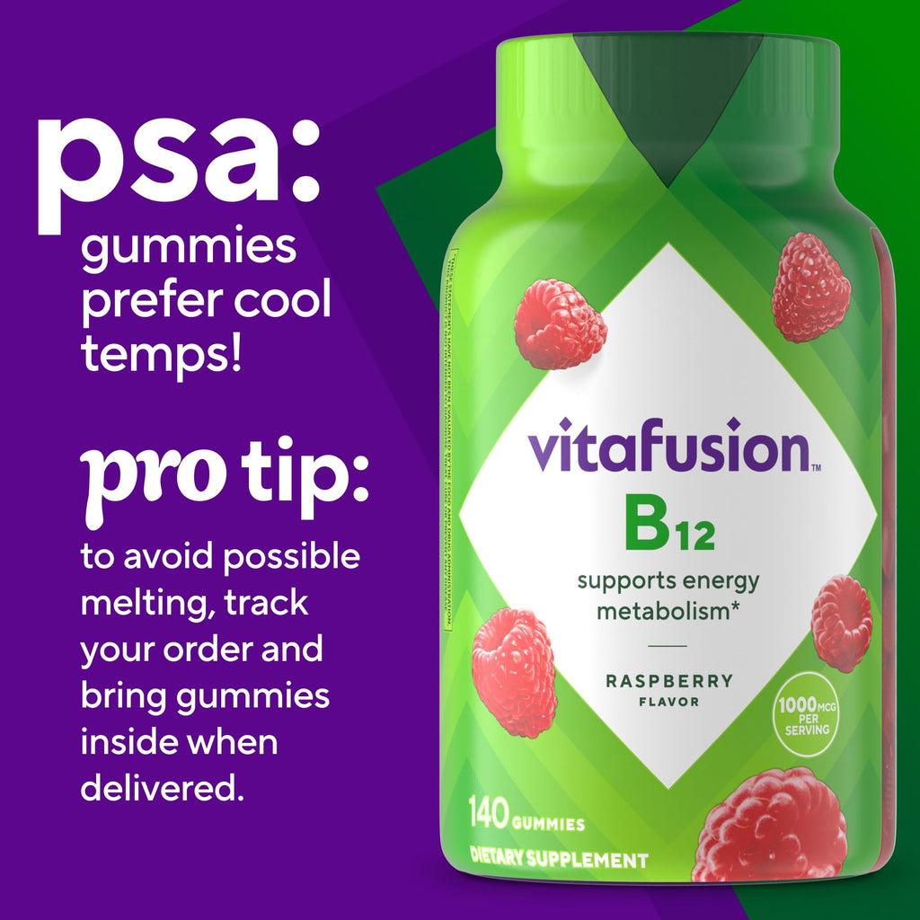 Vitafusion Vitamin B12 Gummies | 1000 mcg | 140 Adult Gummy Vitamins | for Women & Men | Raspberry Flavor | Gluten and Dairy Free Supplement (Pack of 2)