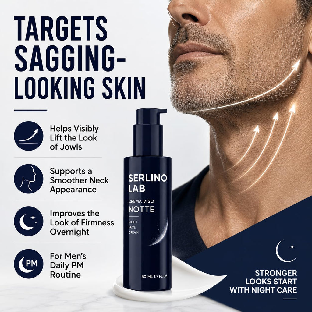 Serlino Lab Night Face Cream for Men - Retinol Night Cream with Hyaluronic Acid & Olive Oil, Collagen Boosting Face Moisturizer, Firms Men's Sagging Neck & Jowls, Reduces Deep Wrinkles, 1.7 Fl Oz