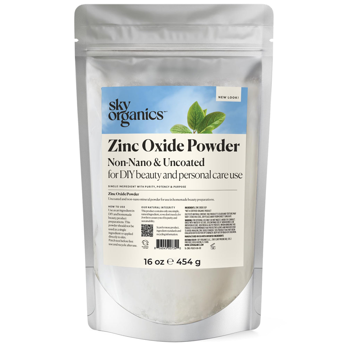 Sky Organics Zinc Oxide Powder 16oz, Non-Nano, Uncoated, Natural DIY Powder