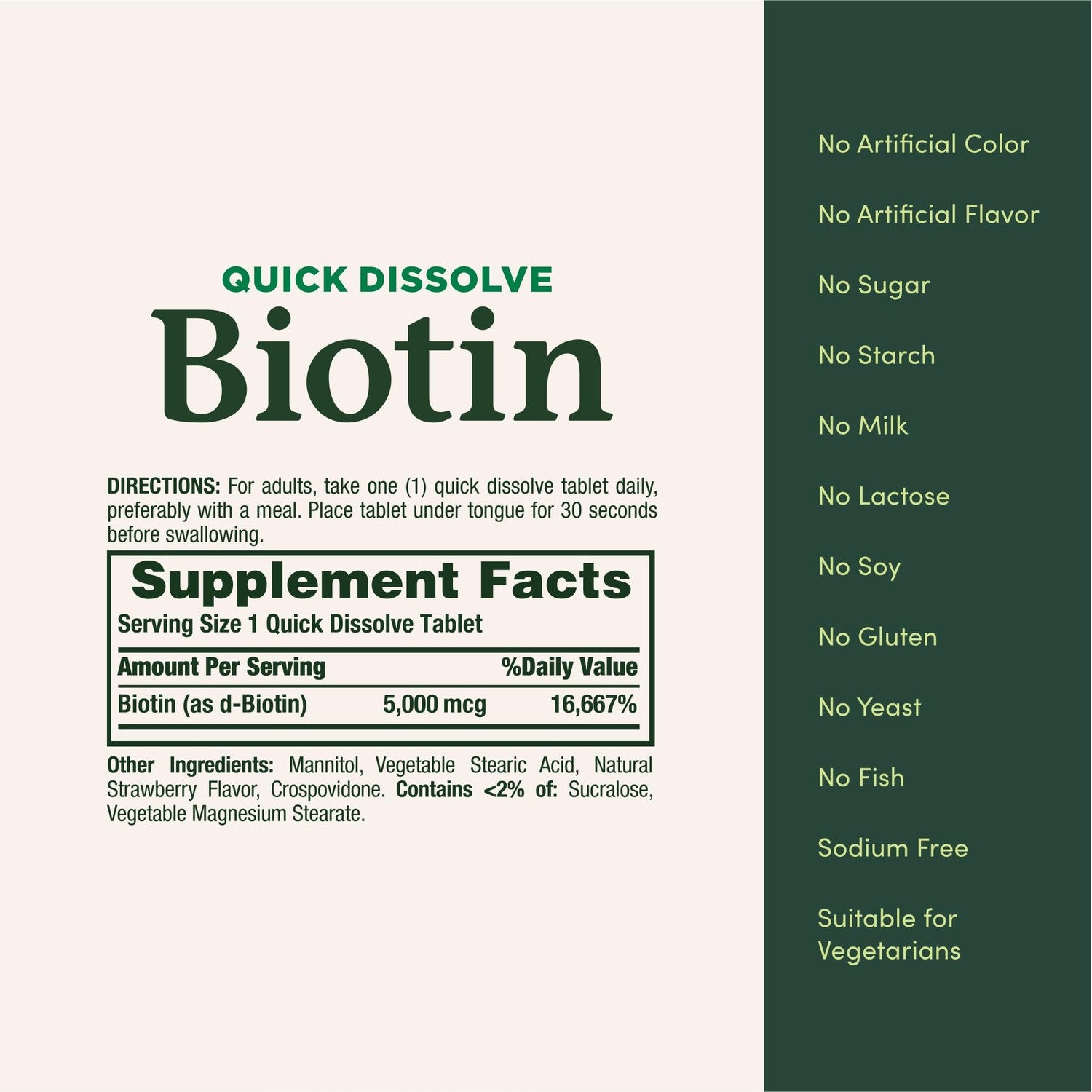 Nature's Bounty Biotin, 5000mcg, 60 Quick Dissolve Tablets | Supports Metabolism for Cellular Energy and Healthy Hair, Skin, and Nails