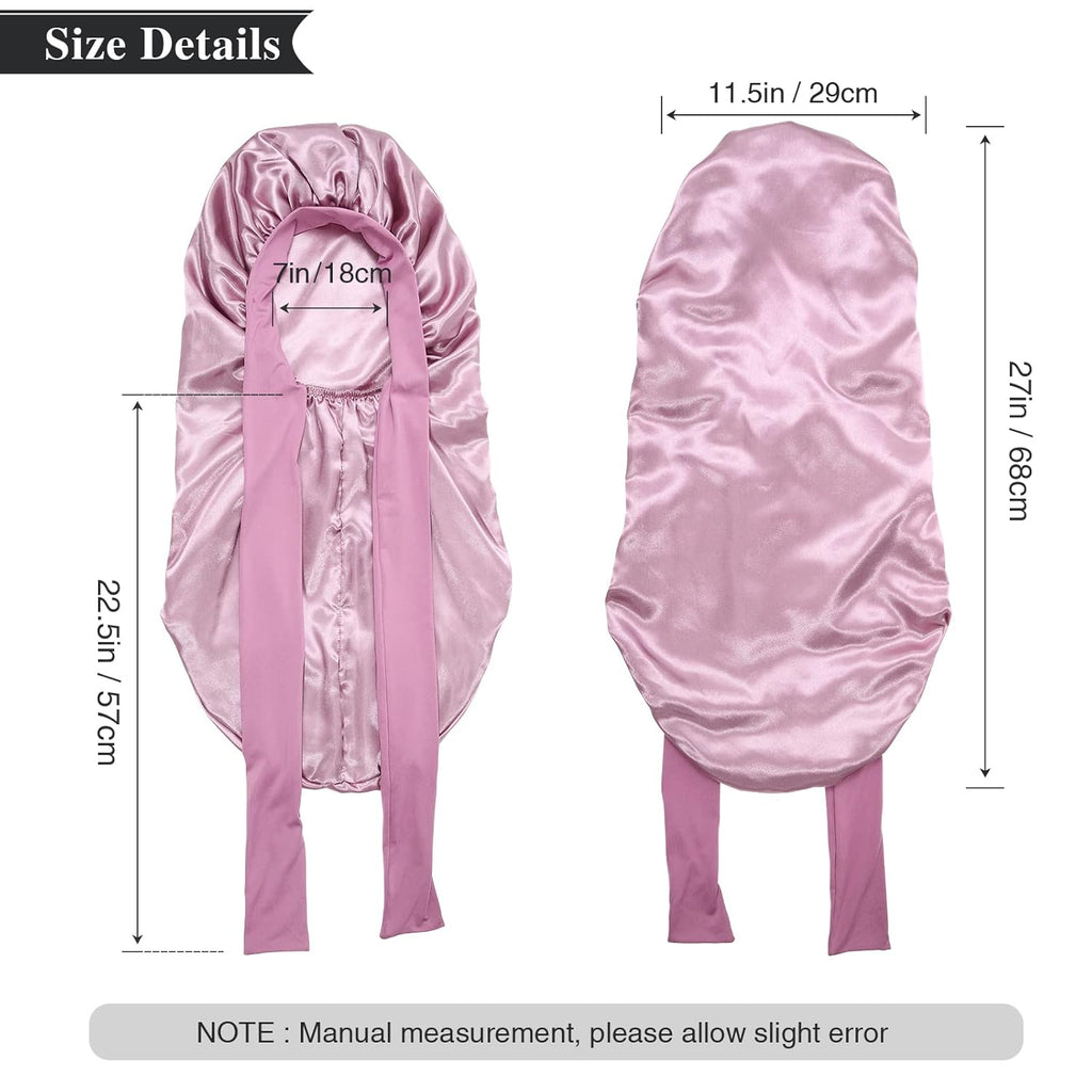 Buy now AWAYTR Long Satin Bonnet for Women - Double Layer Elastic Silk Bonnet for Braids Hair Sleeping Cap with Tie Band (Rose Gold) at indiglob india