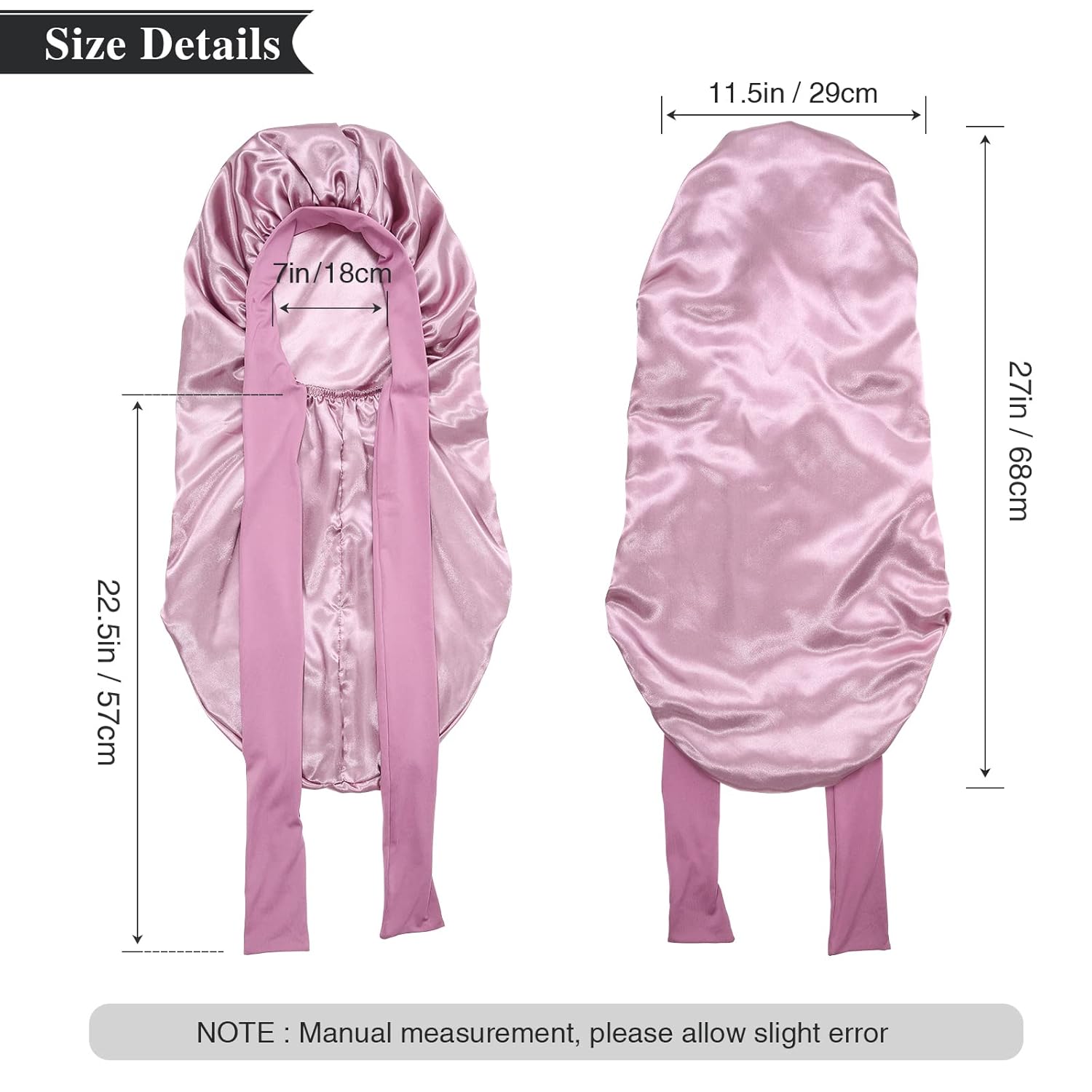 Buy now AWAYTR Long Satin Bonnet for Women - Double Layer Elastic Silk Bonnet for Braids Hair Sleeping Cap with Tie Band (Rose Gold) at indiglob india
