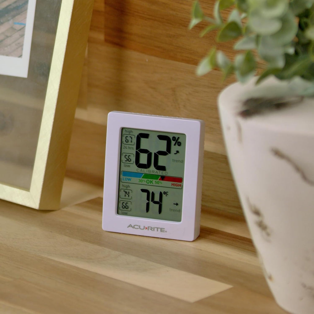 Buy now AcuRite Humidity Meter Hygrometer and Indoor Digital Thermometer with Temperature Gauge and Humidity Gauge, Room Thermometer Comfort Scale, 3 x 2.5 Inches, White (01083M) at indiglob india
