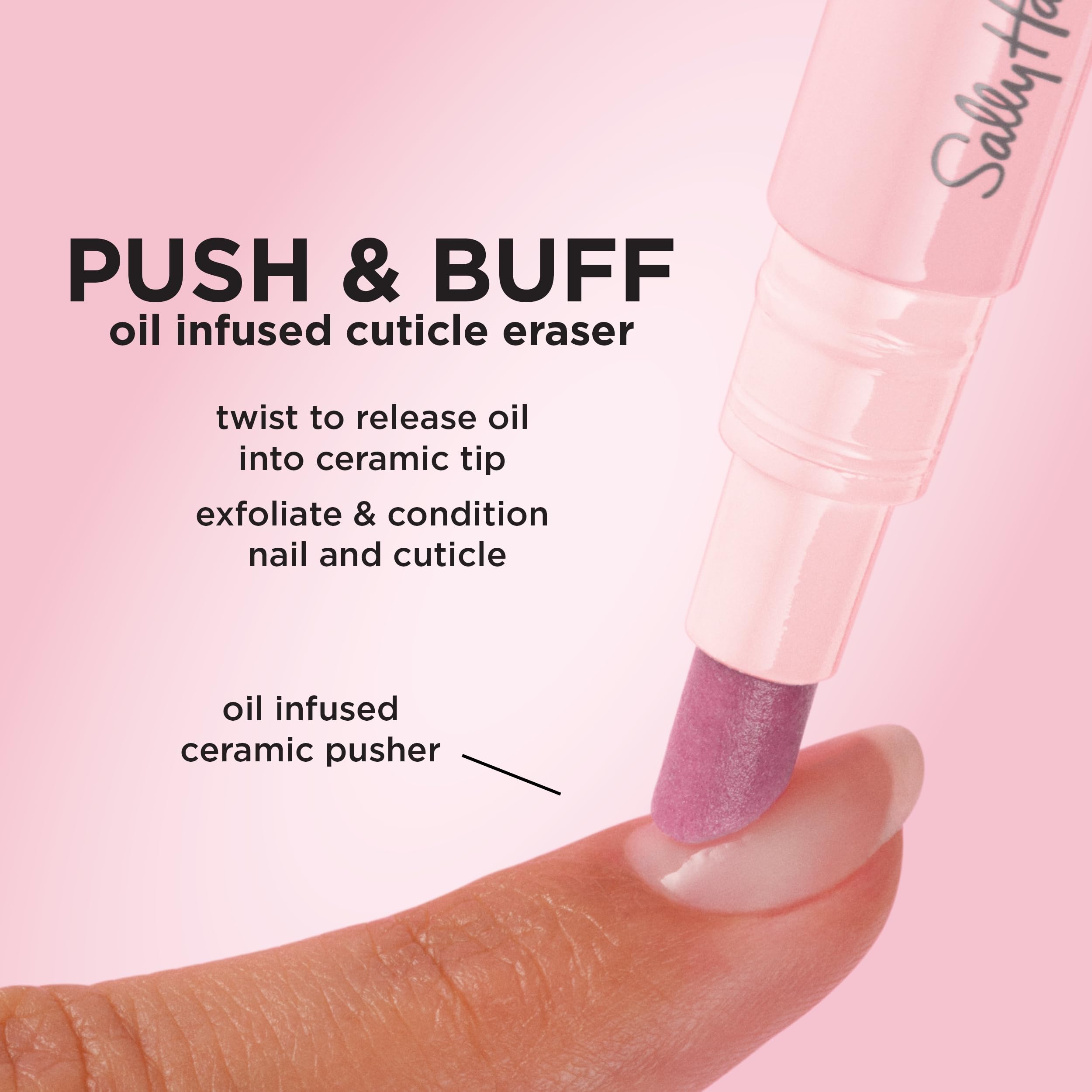 Sally Hansen Push & Buff 2-in-1 Cuticle Care Treatment Pen | Exfoliates, Polishes and Smooths Cuticles | Textured Tip for Instant Results | Easy, Mess-Free Nail Care on the Go