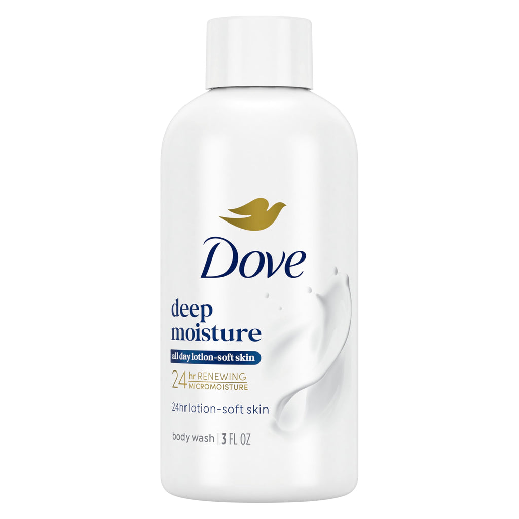 Dove Body Wash Deep Moisture for 24hr Lotion-Soft Skin Moisturizing Skin Cleanser with No Sulfates No Parabens 3 oz | Dove Deep Moisture Body Wash hydrates dry skin for 24 hours with a sulfate-free formula and MicroMoisture technology.
