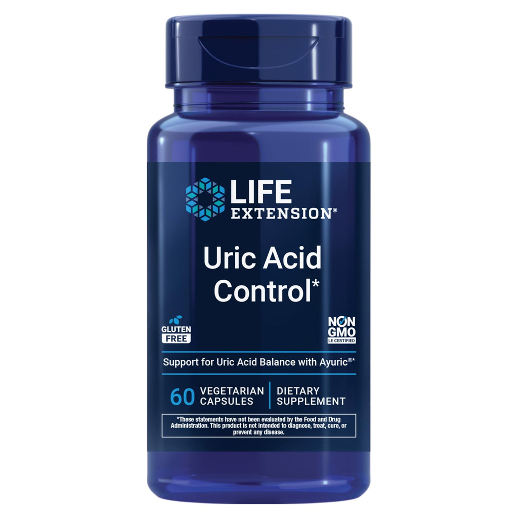 Life Extension Uric Acid Control, Promotes Healthy uric Acid Balance, Joint Health, discomfort Relief, Gluten Free, Non-GMO, Vegetarian, 60 Capsules