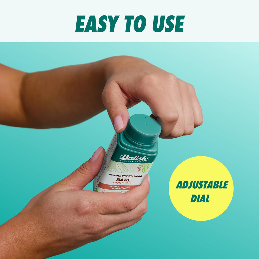 Batiste Powder Dry Shampoo, Simply Bare Scented Non-Aerosol, 1.06 Oz | Subtle Scent, TSA Compliant Travel Size, Oil-Absorbing, Blends Seamlessly, Instant Hair Refresh