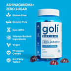 Goli Zero Sugar Ashwagandha Gummies with KSM-66, L-Theanine, Maca and Vitamin D - No Sugar Alcohols - Vegan, Keto-Friendly, Non-GMO