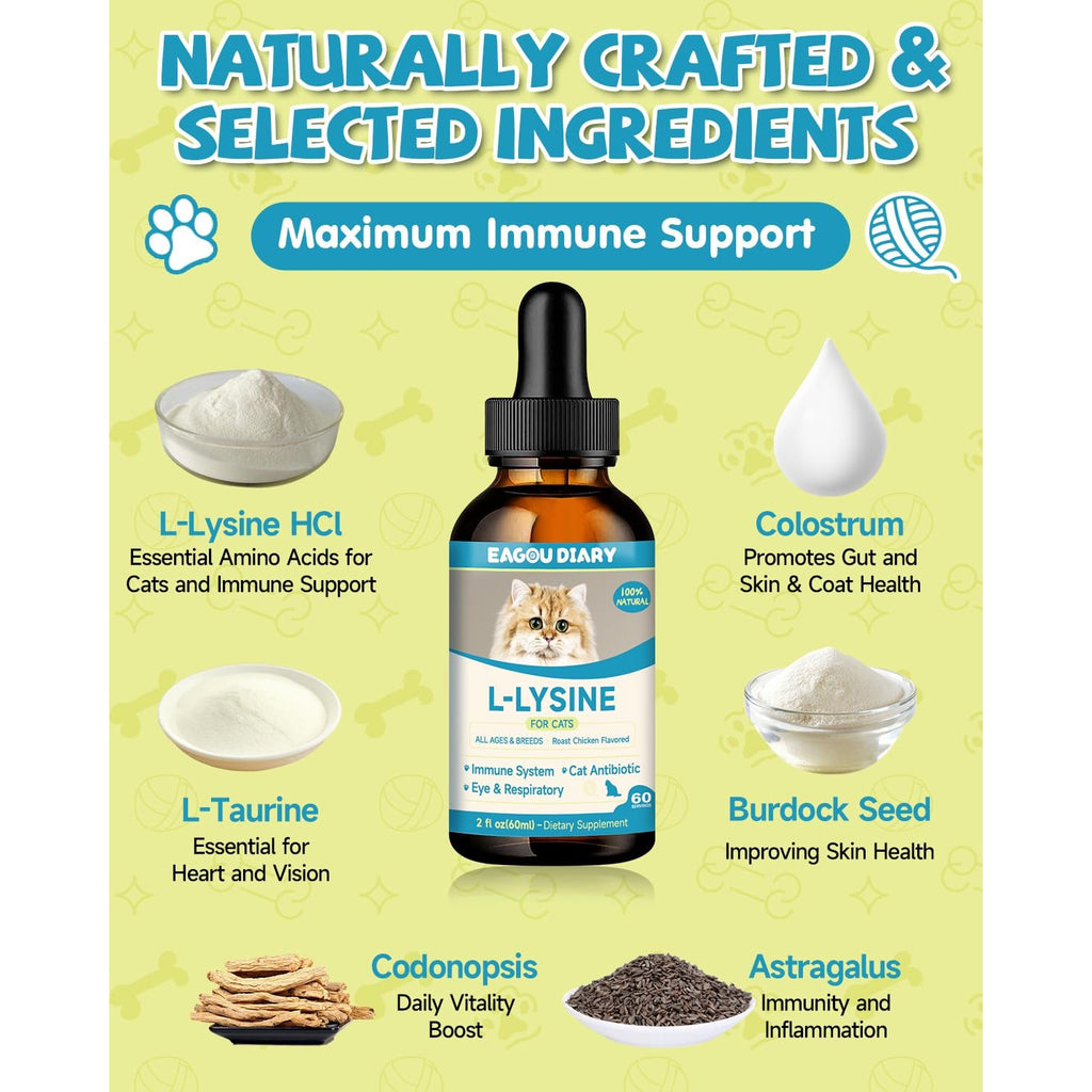 L Lysine for Cats Lysine, Cat Sneezing Cold Allergy Relief Immune 60ML