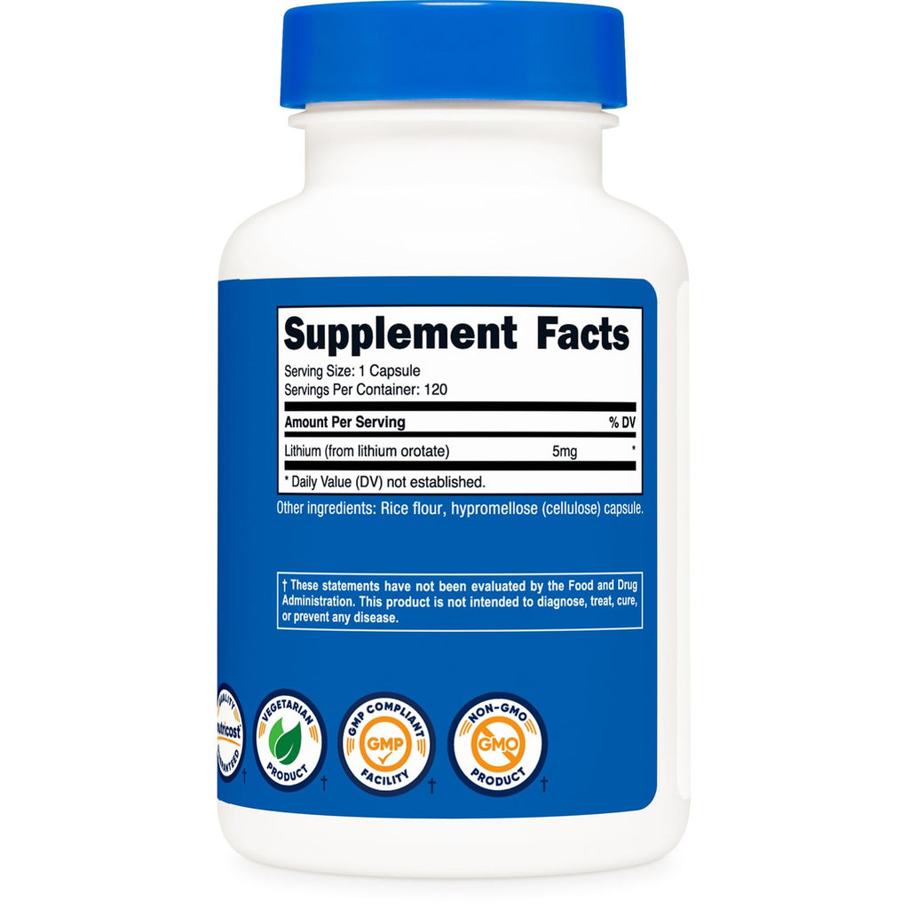 Nutricost Lithium Orotate 5mg, 120 Capsules, Veggie Caps, Gluten Free | GMO-Free