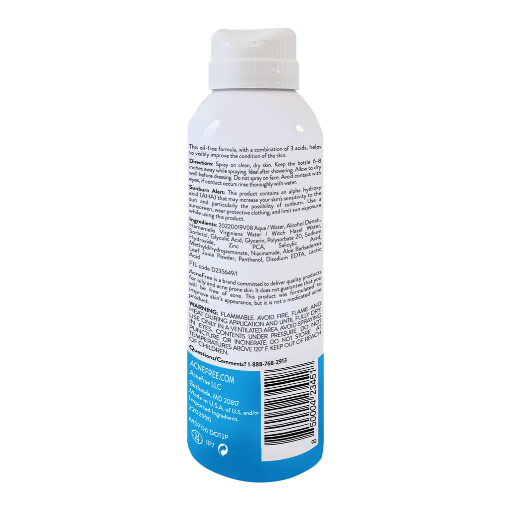 AcneFree Salicylic Acid Body Spray, Pore Clarifying Solution for chest and back, 5 Ounce