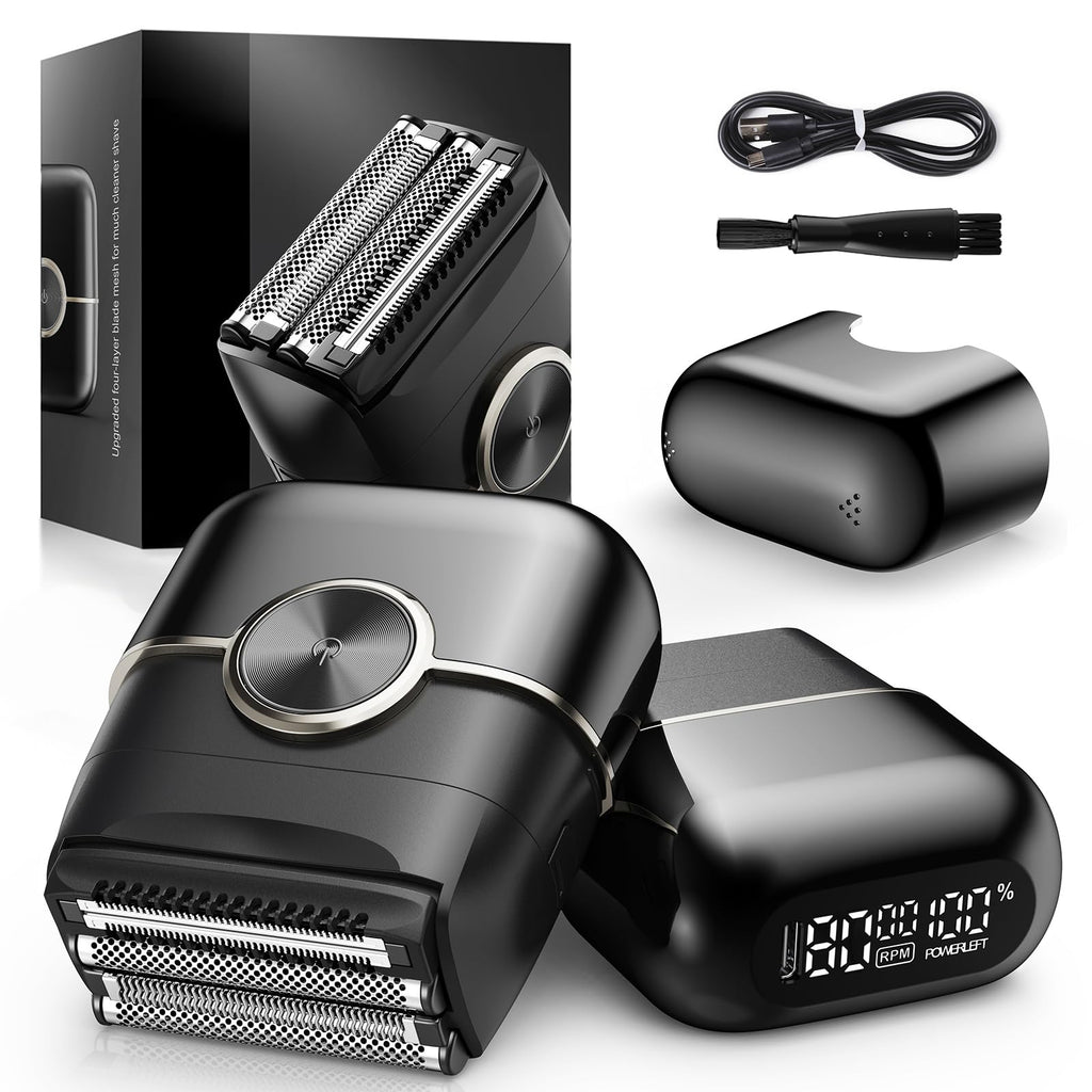 Electric Foil Shavers for Men: 4 Floating Blades & Dual Speed | Mini Electric Razors for Men With Wet or Dry - Cordless Razor with LED Display- Face Shaver with USB-C Charge & Travel Lock
