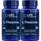 Life Extension L-Theanine, Amino Acid theanine, Calm, Relaxation, Mood, Gluten-Free, Non-GMO, Vegetarian, 200 mg, 60 Capsules | Amino Acid Theanine for Calm, Relaxation & Mood, Gluten-Free, Non-GMO & Vegetarian, 100 mg, 60 Capsules
