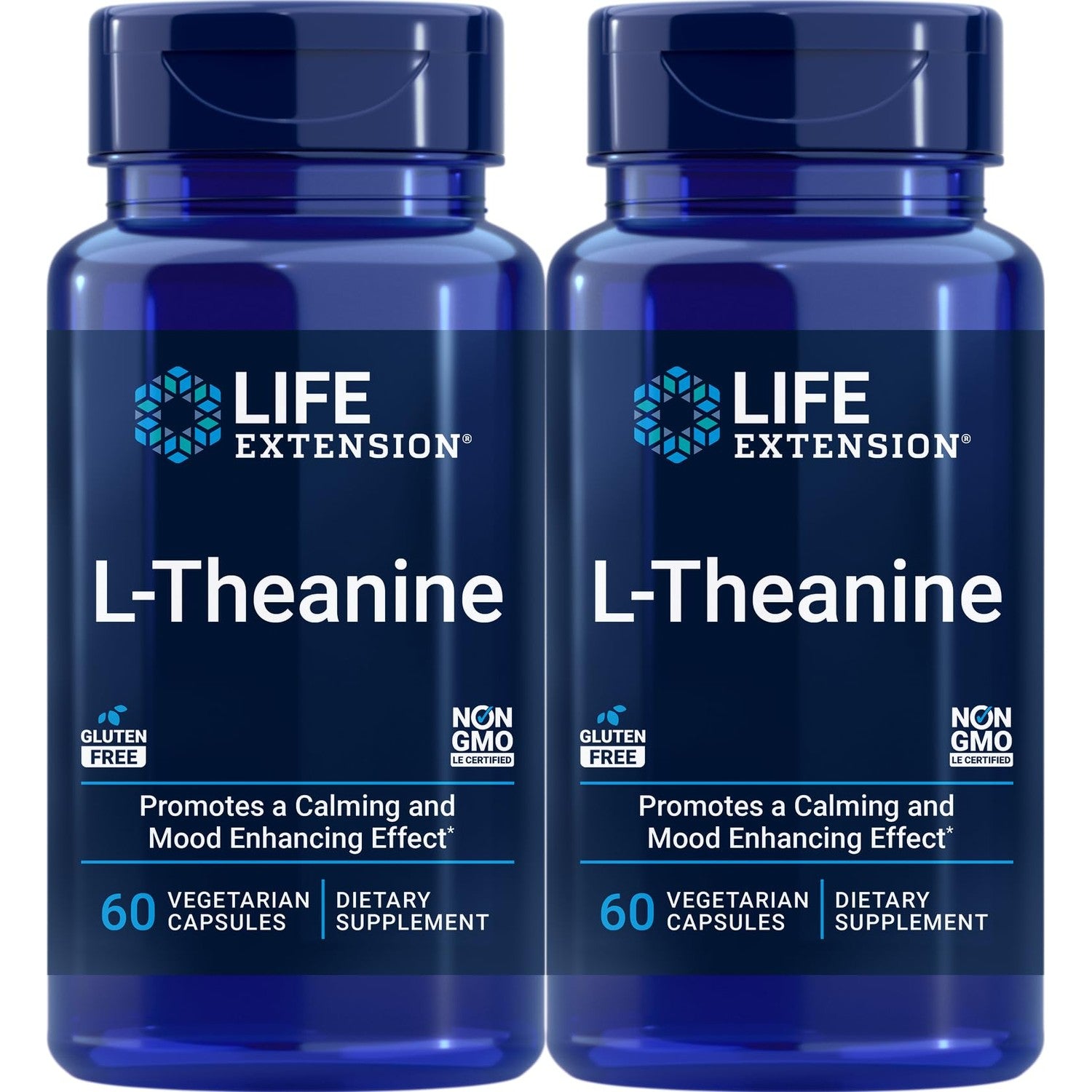 Life Extension L-Theanine, Amino Acid theanine, Calm, Relaxation, Mood, Gluten-Free, Non-GMO, Vegetarian, 200 mg, 60 Capsules | Amino Acid Theanine for Calm, Relaxation & Mood, Gluten-Free, Non-GMO & Vegetarian, 100 mg, 60 Capsules