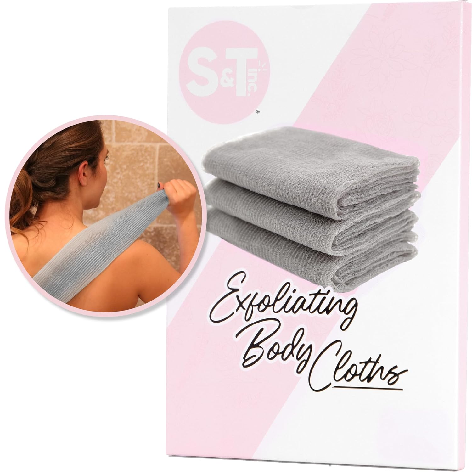Buy now S&T INC. Back Scrubber for Shower, Exfoliating Body Scrubber or Bath Exfoliating Towel for Skin Care, 11.8 Inches x 35.4 Inches, Grey, 3 Pack at indiglob india