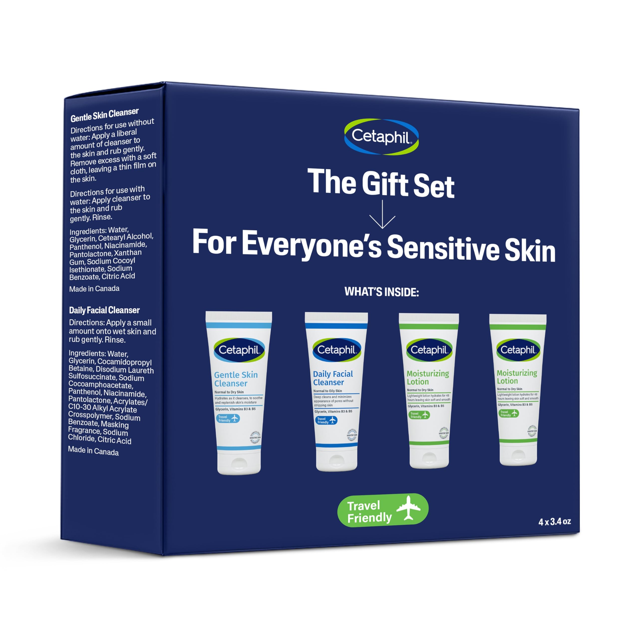 Buy now CETAPHIL Skincare Gift Set & Travel Companion for Sensitive Skin | Gentle Skin Cleanser, Daily Facial Cleanser, 2 x Moisturizing Lotion | TSA Approved | Dermatologist Recommended Brand at indiglob india