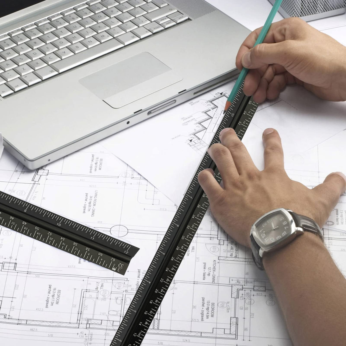 Engineering Architectural Scale Ruler for Blueprints, Metric Metal Ruler