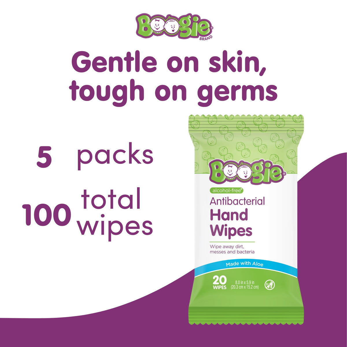 Boogie Antibacterial Hand Wipes - 100 Count