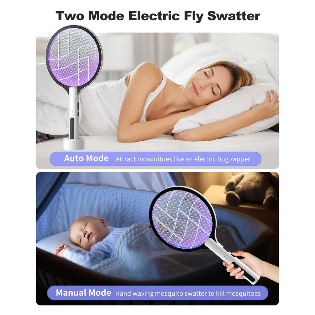 2PACK Electric Fly Swatter 4500V Bug Zapper Racket, 2 in 1 Handheld Fly Zapper & Purple Mosquito Killer Rechargeable and 3-Layer Safety for Indoor Home Office Backyard Patio Camping
