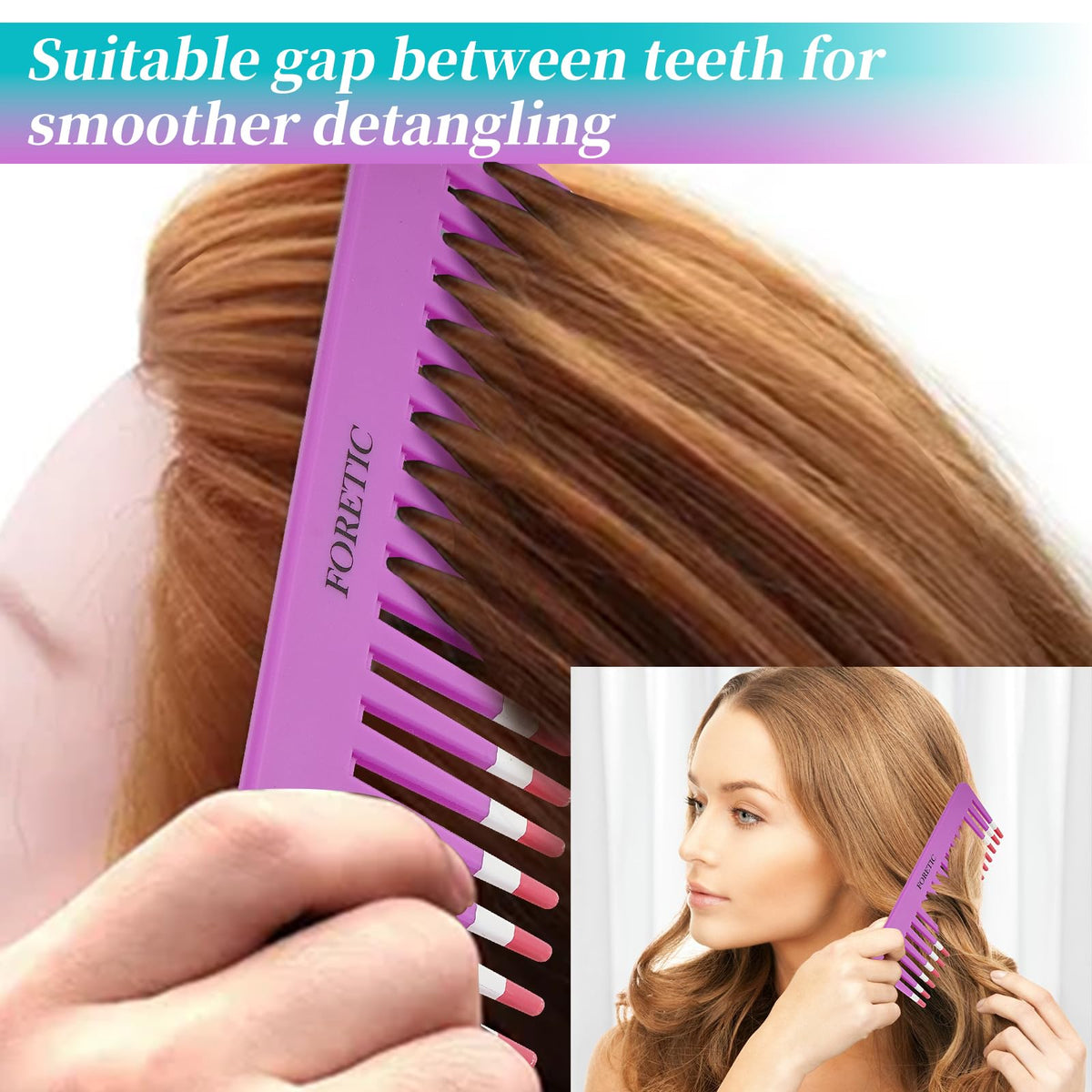2-Pack Wide-Tooth Anti-Static Comb Set-6.1inch Handle-Free Design, Suitable for Curly, Wet & Dry Hair, Portable Travel Detangling Comb (Purple+Blue)