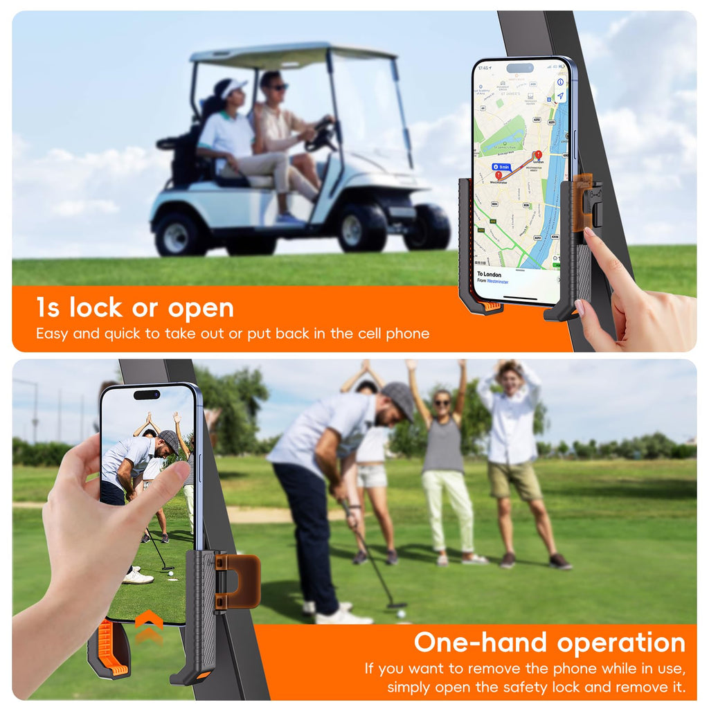Magnetic Golf Cart Phone Holder, Powerful N52 Magnet Base, Fits EZGO, Club Car, Yamaha, Icon, Golf Cart Accessories Compatible with iPhone, Samsung, Xiaomi and All 4.5-7" Smartphones