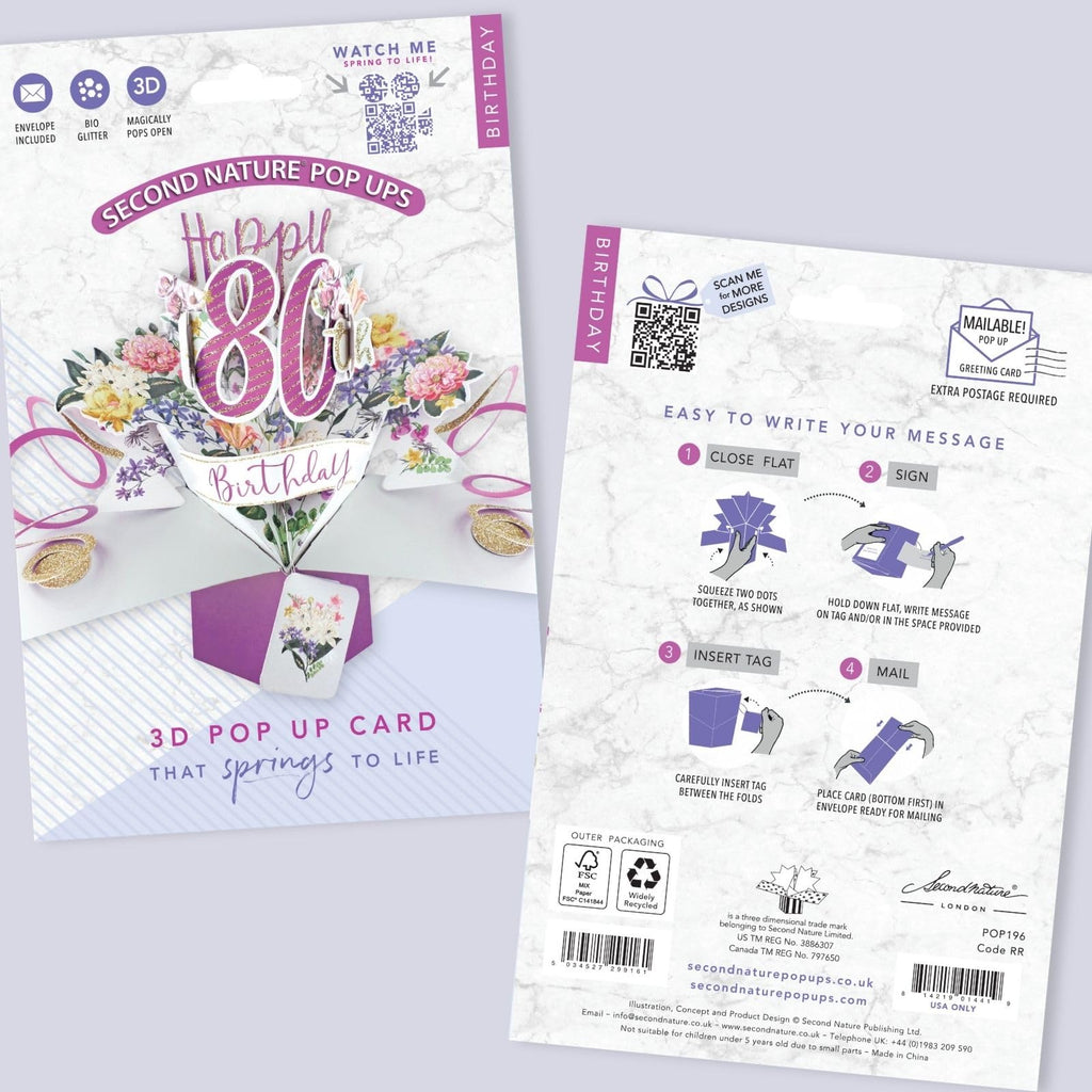 Happy 80th Birthday Pop-Up Greeting Card Original Second Nature 3D Pop Up Cards