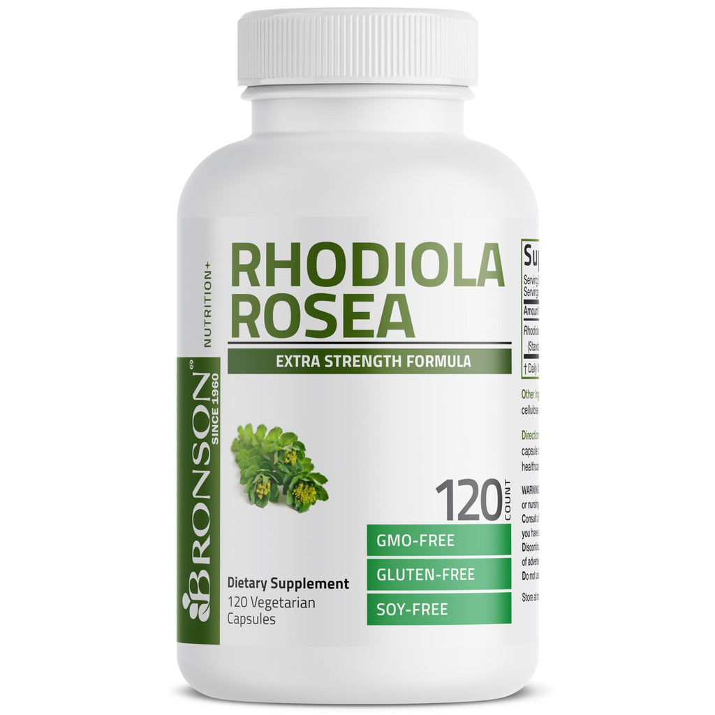Bronson Rhodiola Rosea Adaptogen for Stress, Mood & Energy, 120 Capsules | Brain Health Support, Vegetarian, Non-GMO, Gluten-Free & Soy-Free