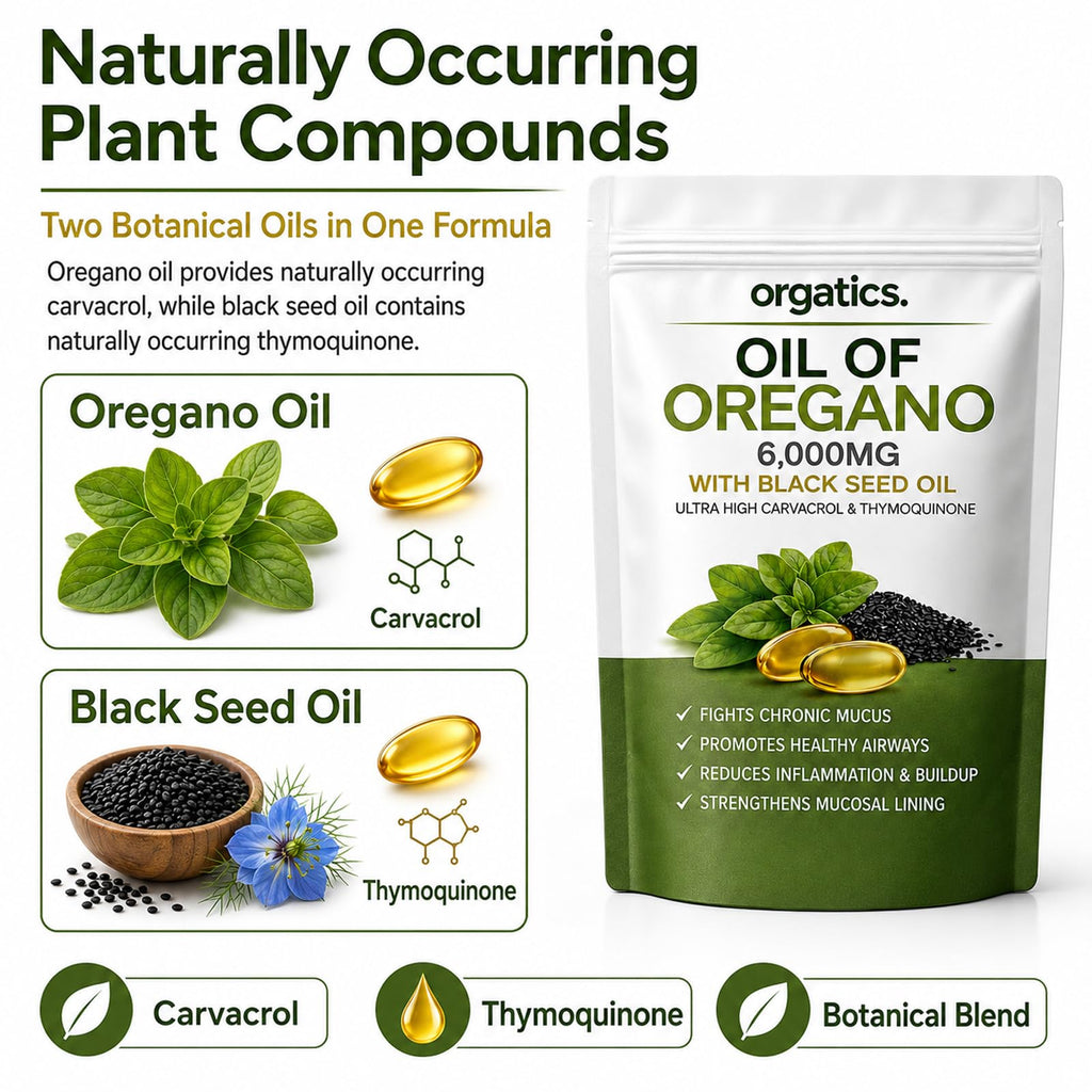 Oregano Oil & Black Seed Oil Softgels, with Cold-Pressed Black Seed and MCT, Non-GMO, Gluten Free